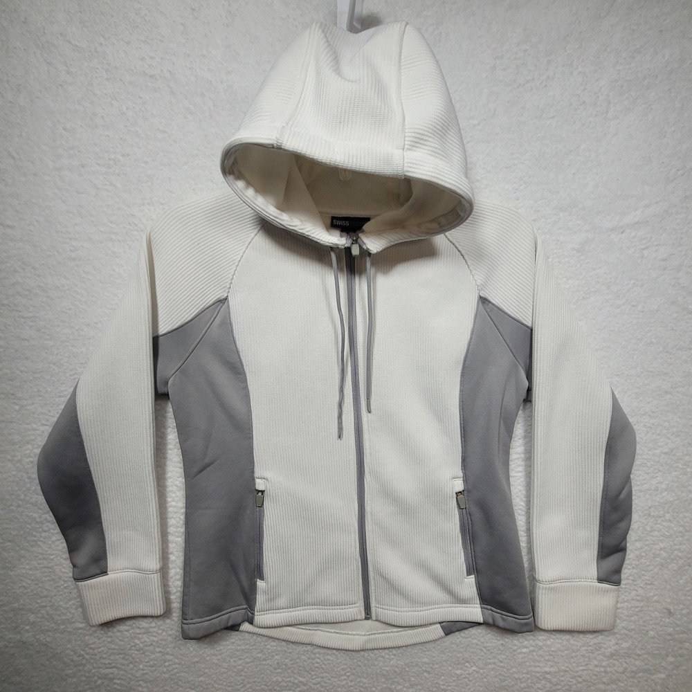 Swiss Tech Womens Full Zip Up Hoodie SZ Medium Arctic White Gray Jacket